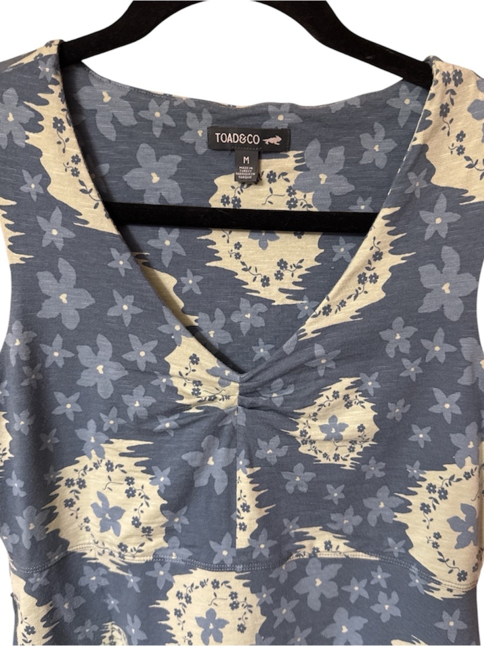 Toad & Co Rosemarie SL V-Neck Floral Print Dress Outdoor Athleisure Blue Medium - Picture 3 of 6